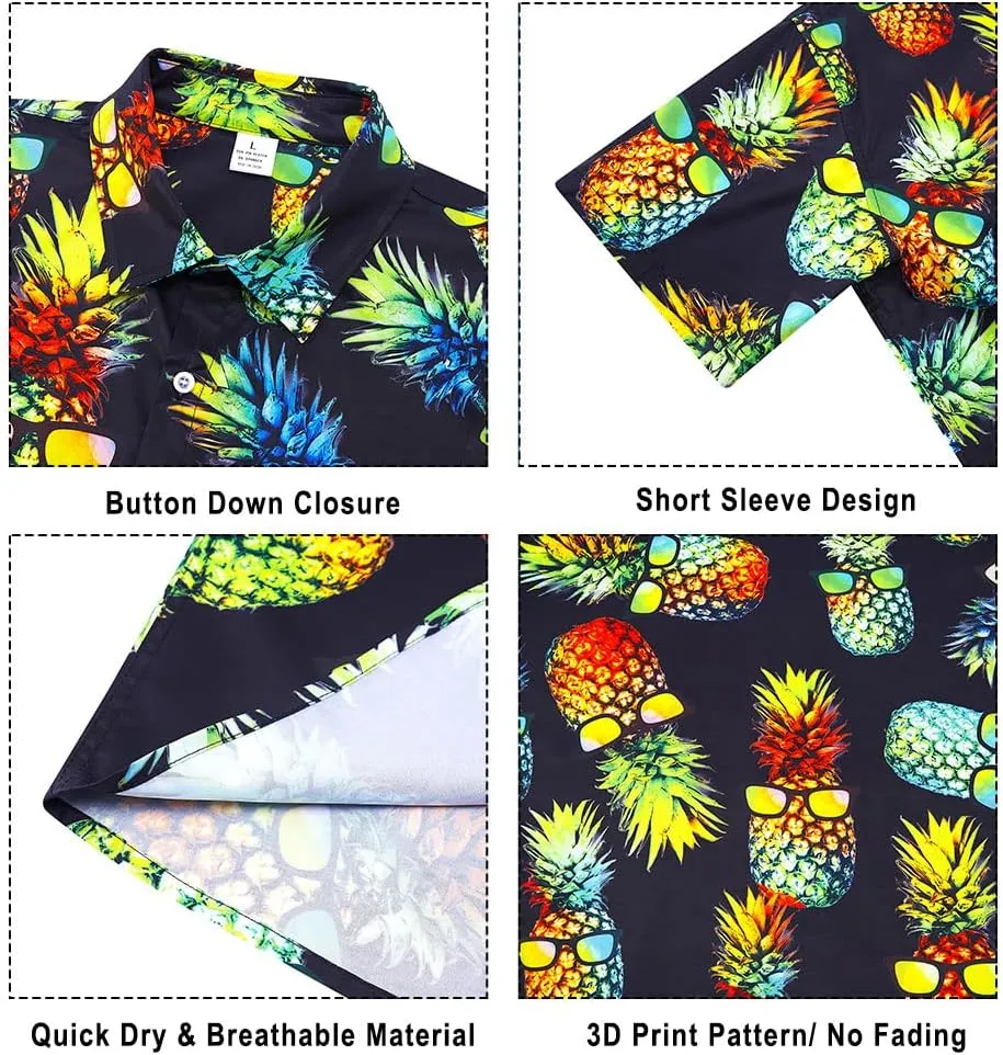 uideazone Mens Funny Hawaiian Shirts 3D Graphic Button Down Short Sleeve Tropical Holiday Beach Aloha Shirt
