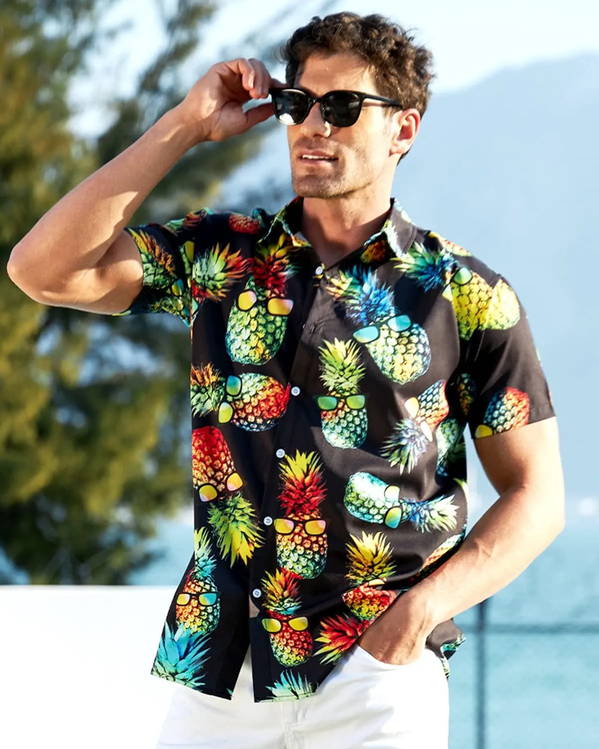 uideazone Mens Funny Hawaiian Shirts 3D Graphic Button Down Short Sleeve Tropical Holiday Beach Aloha Shirt