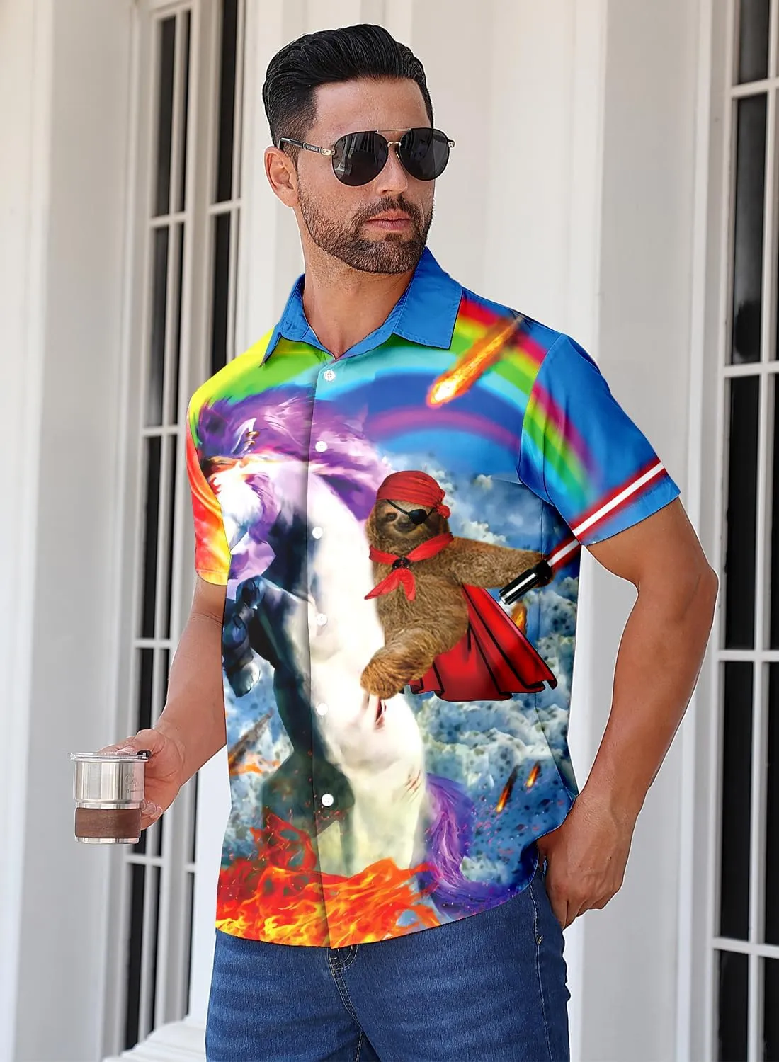 uideazone Mens Funny Hawaiian Shirts 3D Graphic Button Down Short Sleeve Tropical Holiday Beach Aloha Shirt
