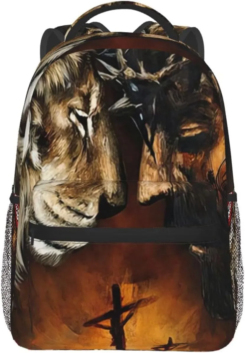 Under God Jesus Lion American Flag Backpack Laptop Backpack Sports Travel Shoulder bag Light casual backpack