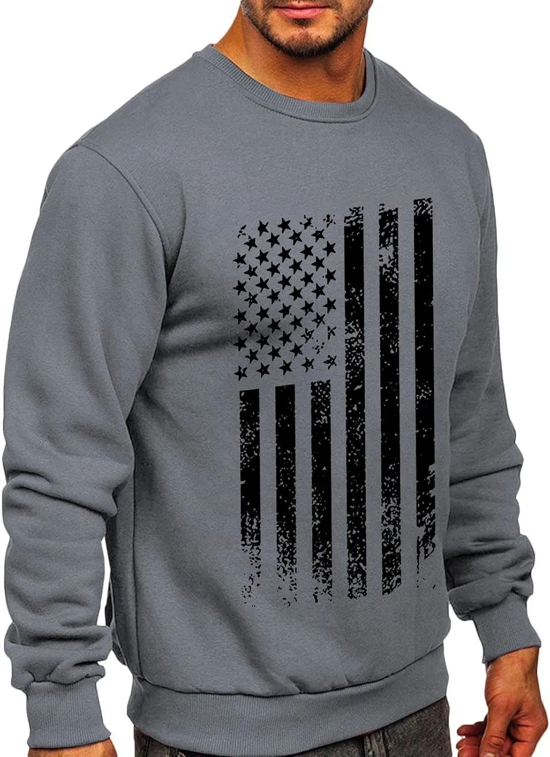 USA Flag Patriotic Sweatshirt for Men Plus Size Crewneck Pullover Fall Tops Casual Gym Shirts Workout Sweater