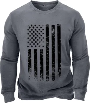 USA Flag Patriotic Sweatshirt for Men Plus Size Crewneck Pullover Fall Tops Casual Gym Shirts Workout Sweater