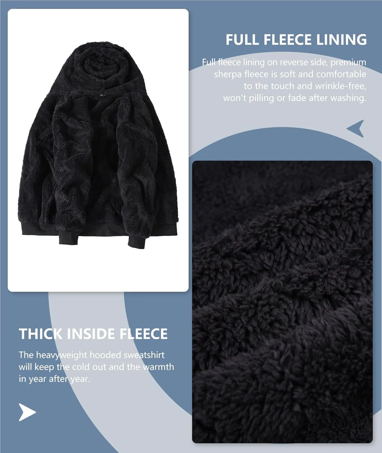 V VALANCH Men Hoodie Zip Up Winter Sherpa Lined Sweatshirt Heavyweight Thick Warm Fleece Jacket