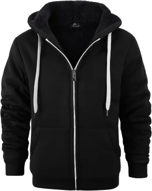 V VALANCH Men Hoodie Zip Up Winter Sherpa Lined Sweatshirt Heavyweight Thick Warm Fleece Jacket