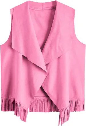 Verdusa Girl's Faux Suede Tassel Vest 70s Hippie Cardigan Cowgirl Fringe Jacket