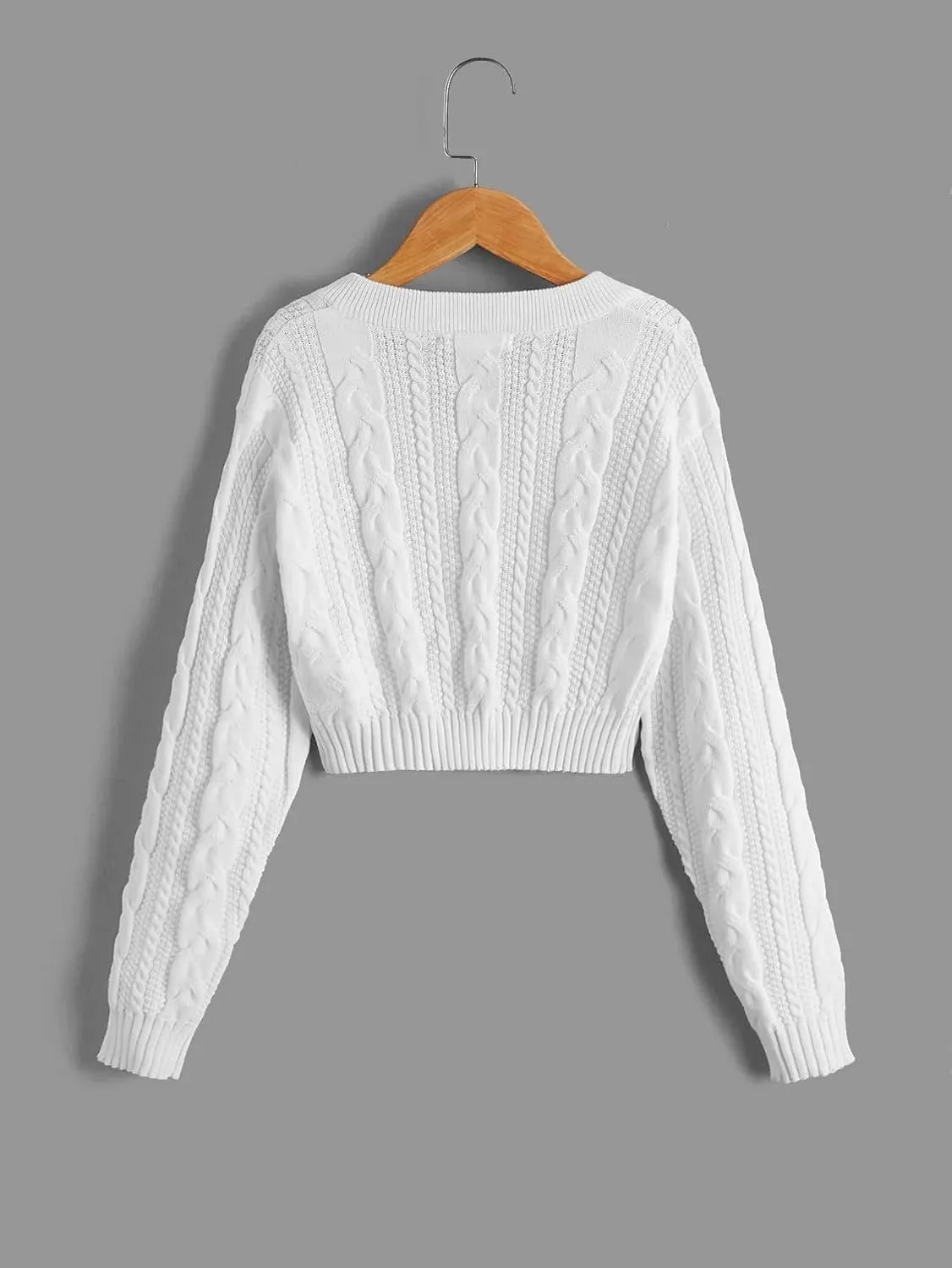 Verdusa Girl's Long Sleeve Cardigan Sweater Drop Shoulder V Neck Knitted Cropped Sweater Jumper Tops
