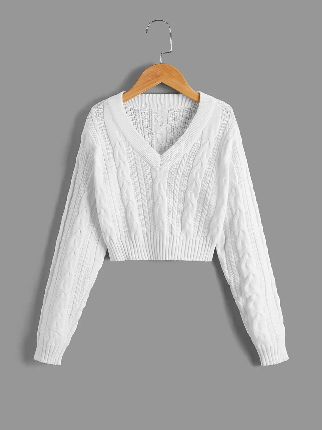 Verdusa Girl's Long Sleeve Cardigan Sweater Drop Shoulder V Neck Knitted Cropped Sweater Jumper Tops