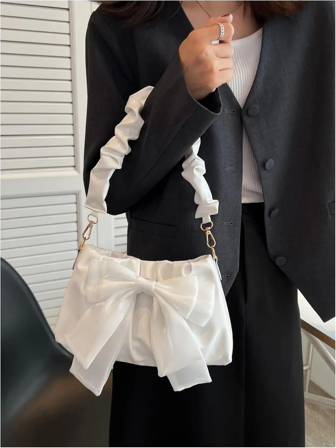Verdusa Women's Bowknot Handbags Shoulder Bag Ruched Clutch Purses Bags