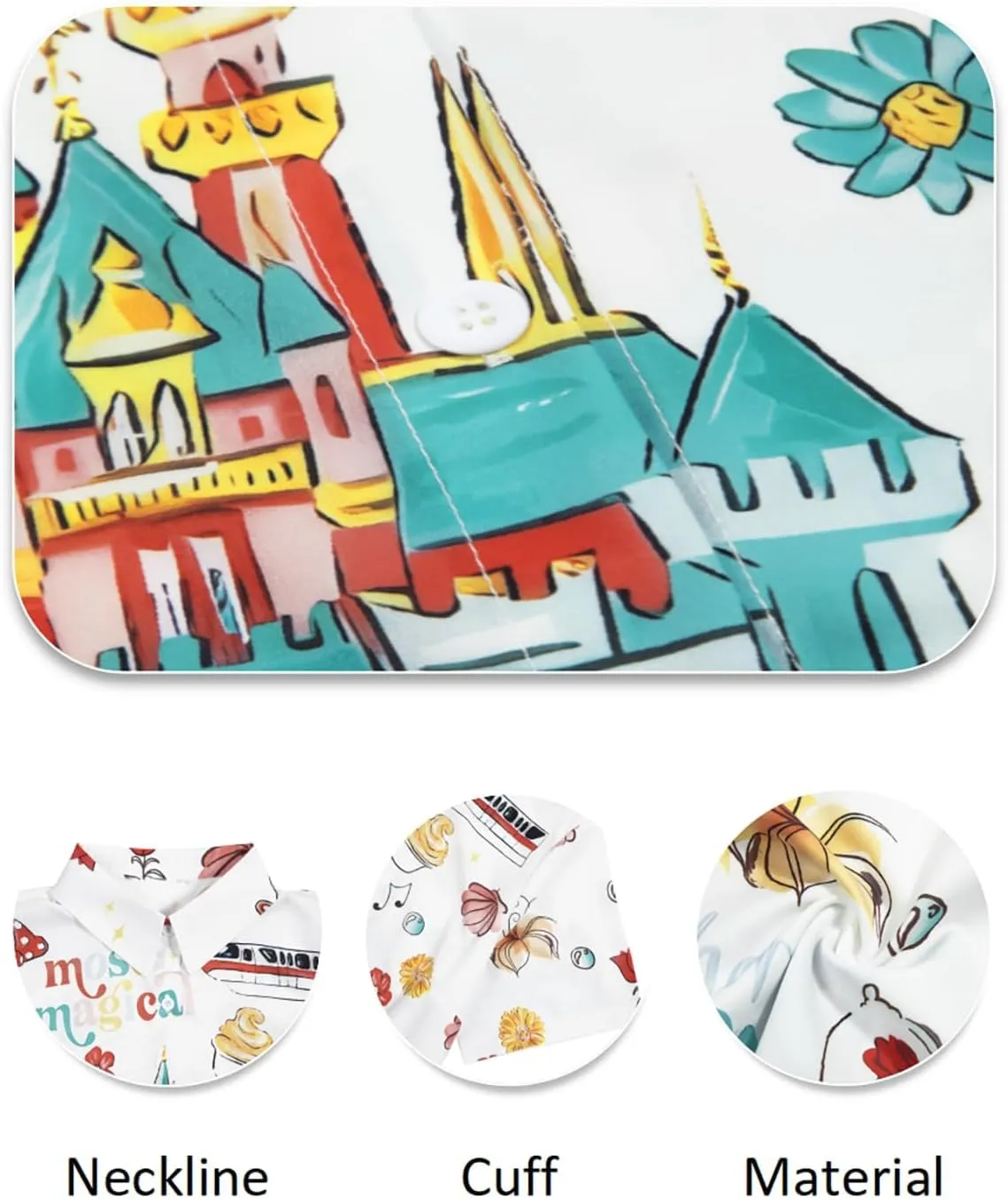 VILOVE Magical Shirt for Women Magic Hawaiian Shirts Princess Tshirt Funny Castle Graphic Family Vacation Button Up Tops