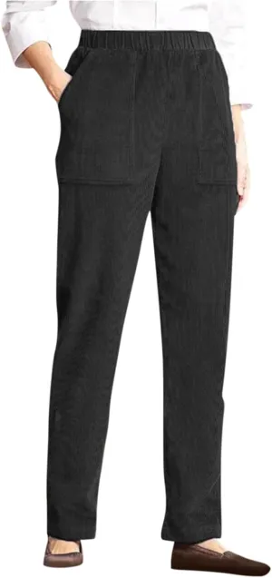 Vintage Corduroy Pants Woman Elastic Waist Straight Leg Pull on Work Pants Office High Waisted Business Casual Pants Baggy Wide Leg Lounge Pants for Women Elastic Waist Trousers Womens Work Pants