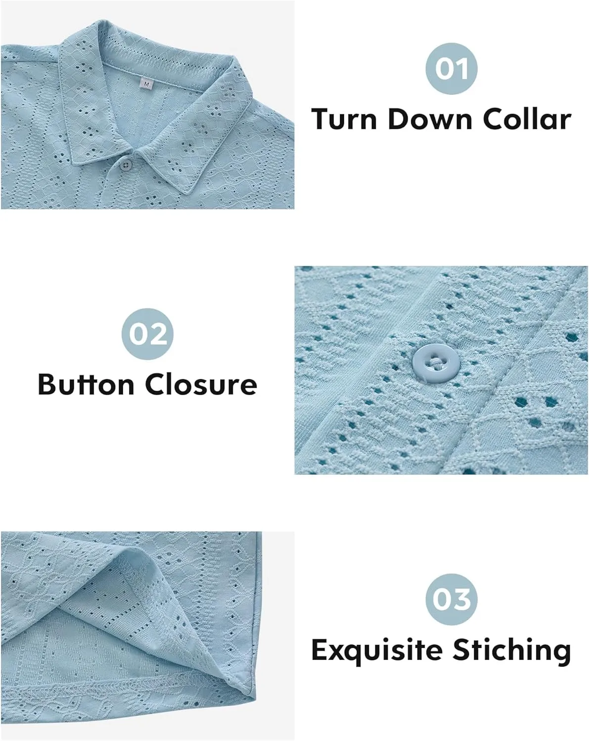 Vssjavun Mens Short Sleeve Button Down Shirts Casual Hollow Out Summer Beach Shirt