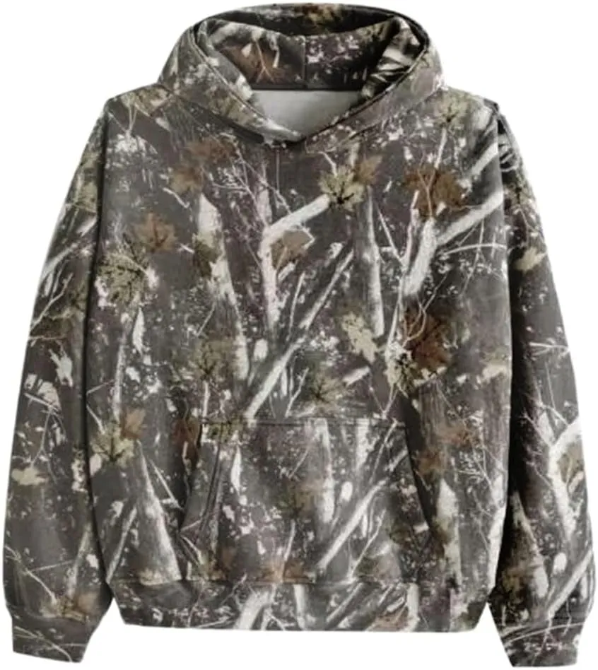 White Camo Hoodie Womens Maple Leaf Print Sweatshirt for Women Trendy Oversized Fleece Hoodies Pullover with Pockets