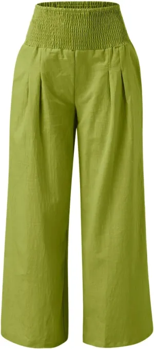 Wide Leg Ankle Pants for Women 2025 Baggy Y2K Summer Stretchy Boho Beach Pants High Waist Plus Size Lounge Palazzo Trousers