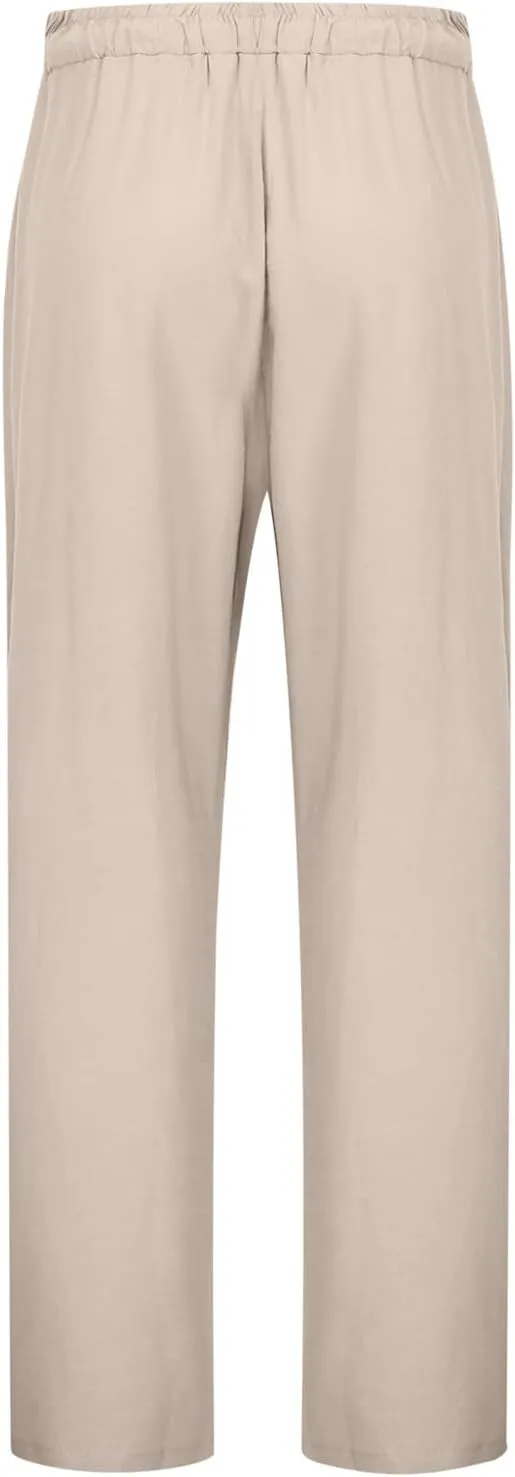 Wide Leg Cotton Linen Pants Women Summer Solid Lounge Trousers with Pockets Comfy Soft Loose Flowy Baggy Casual Pants