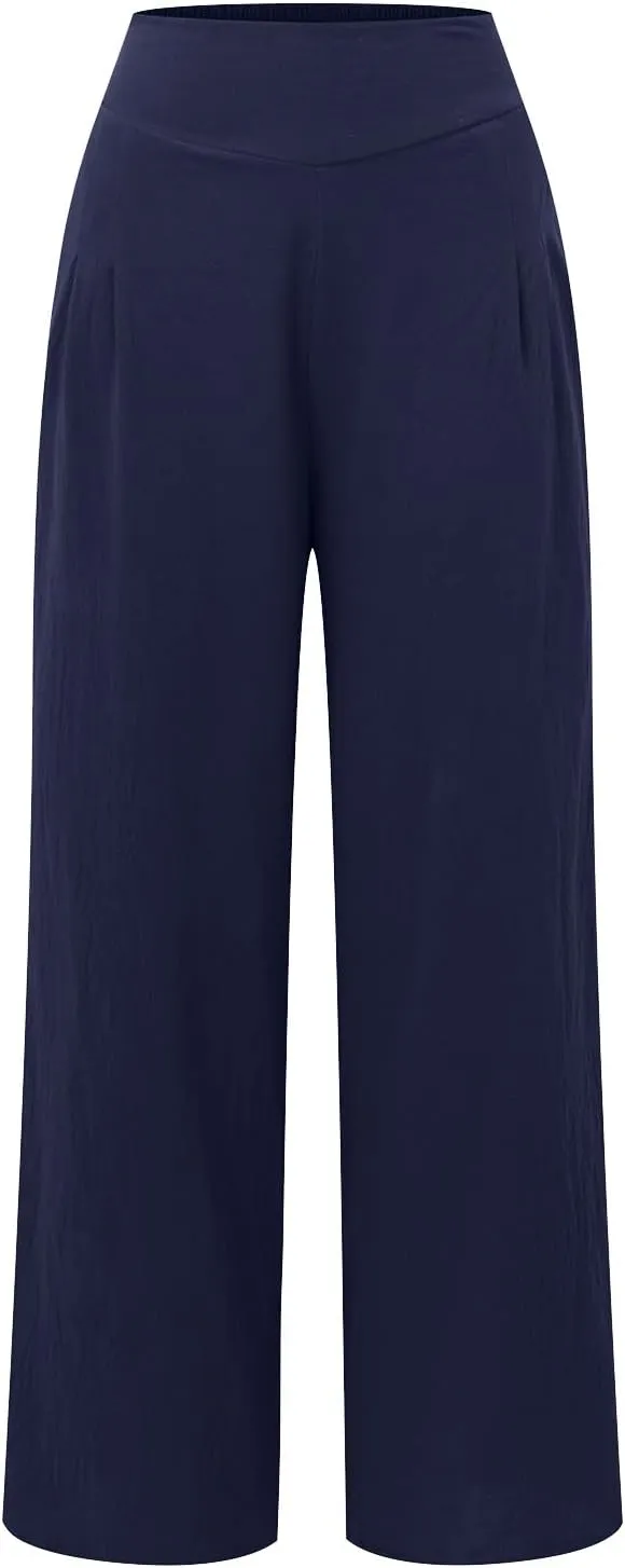 Wide Leg Cotton Pants for Women High Waist Wide Leg Loose Palazzo Beach Pants High Waist Plus Size Lounge Palazzo Trousers