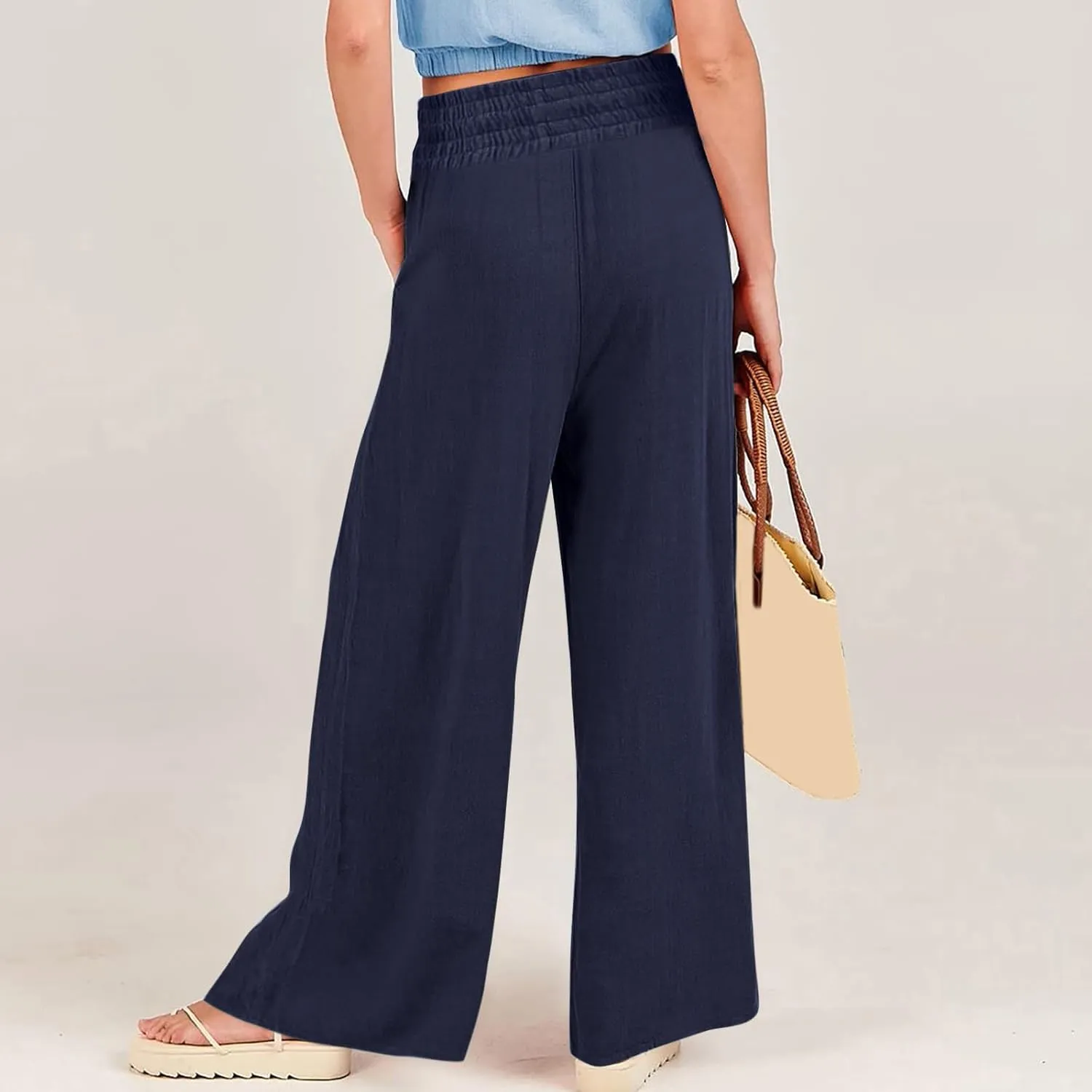 Wide Leg Cotton Pants for Women High Waist Wide Leg Loose Palazzo Beach Pants High Waist Plus Size Lounge Palazzo Trousers