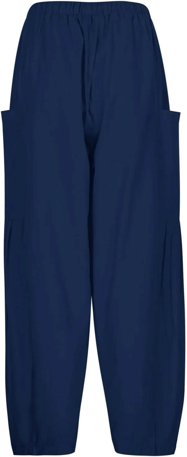 Wide Leg Cropped Pants for Women Casual Drawstring Harem Pants Baggy Lounge Cotton Blend Linen Trousers with Pockets