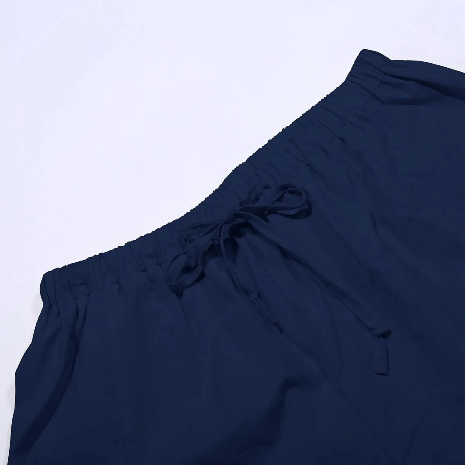 Wide Leg Cropped Pants for Women Casual Drawstring Harem Pants Baggy Lounge Cotton Blend Linen Trousers with Pockets