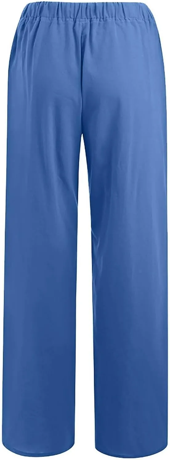 Wide Leg Linen Pants Women Summer Cotton Linen Baggy Pants Casual Cropped Long Trousers Loose High Waisted Slacks