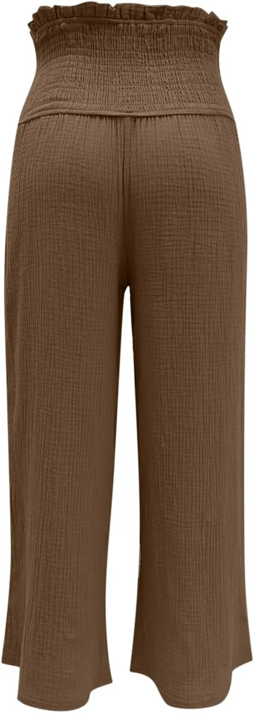 Wide Leg Palazzo Pants for Women High Waisted Flowy Trousers Casual Loose Lounge Pant Summer Wide Leg Palazzo Capris