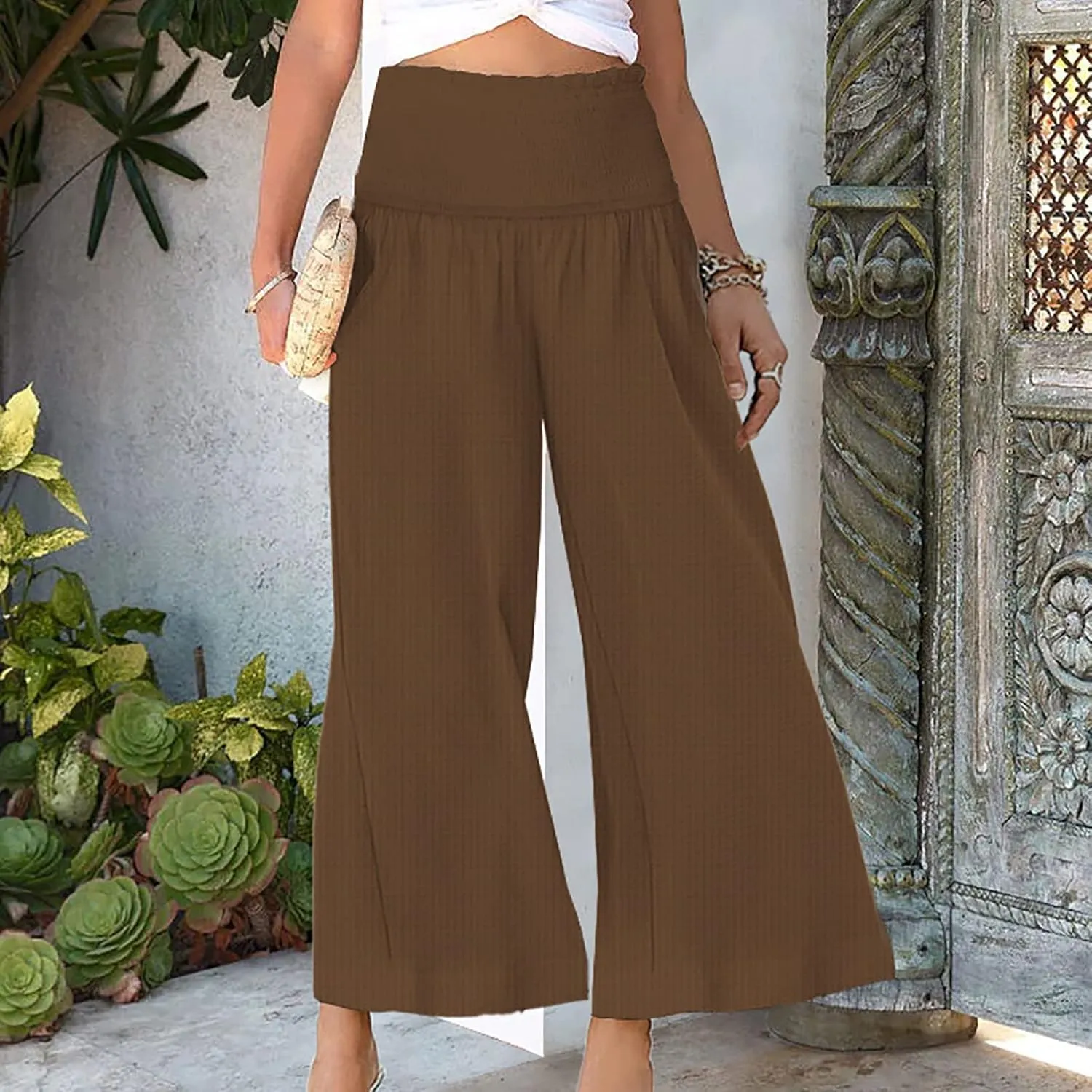 Wide Leg Palazzo Pants for Women High Waisted Flowy Trousers Casual Loose Lounge Pant Summer Wide Leg Palazzo Capris
