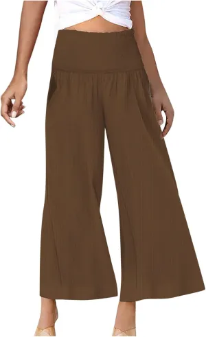 Wide Leg Palazzo Pants for Women High Waisted Flowy Trousers Casual Loose Lounge Pant Summer Wide Leg Palazzo Capris