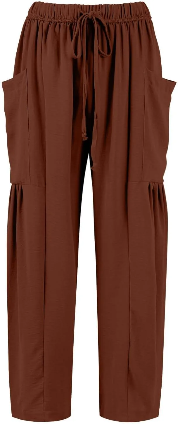 Wide Leg Pants Woman High Waisted Drawstring Boho Pants Summer Lightweight Beach Palazzo Harem Trousers with Pockets