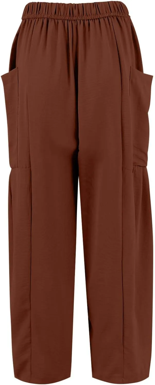 Wide Leg Pants Woman High Waisted Drawstring Boho Pants Summer Lightweight Beach Palazzo Harem Trousers with Pockets