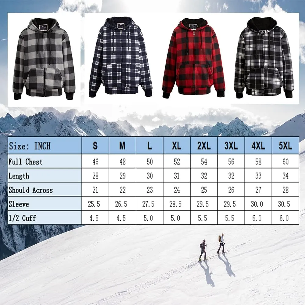Winter Heavy Warm Sherpa Lined Fleece Plaid Flannel Jacket Men Plus Size S-5XL Big&Tall Mens Coat