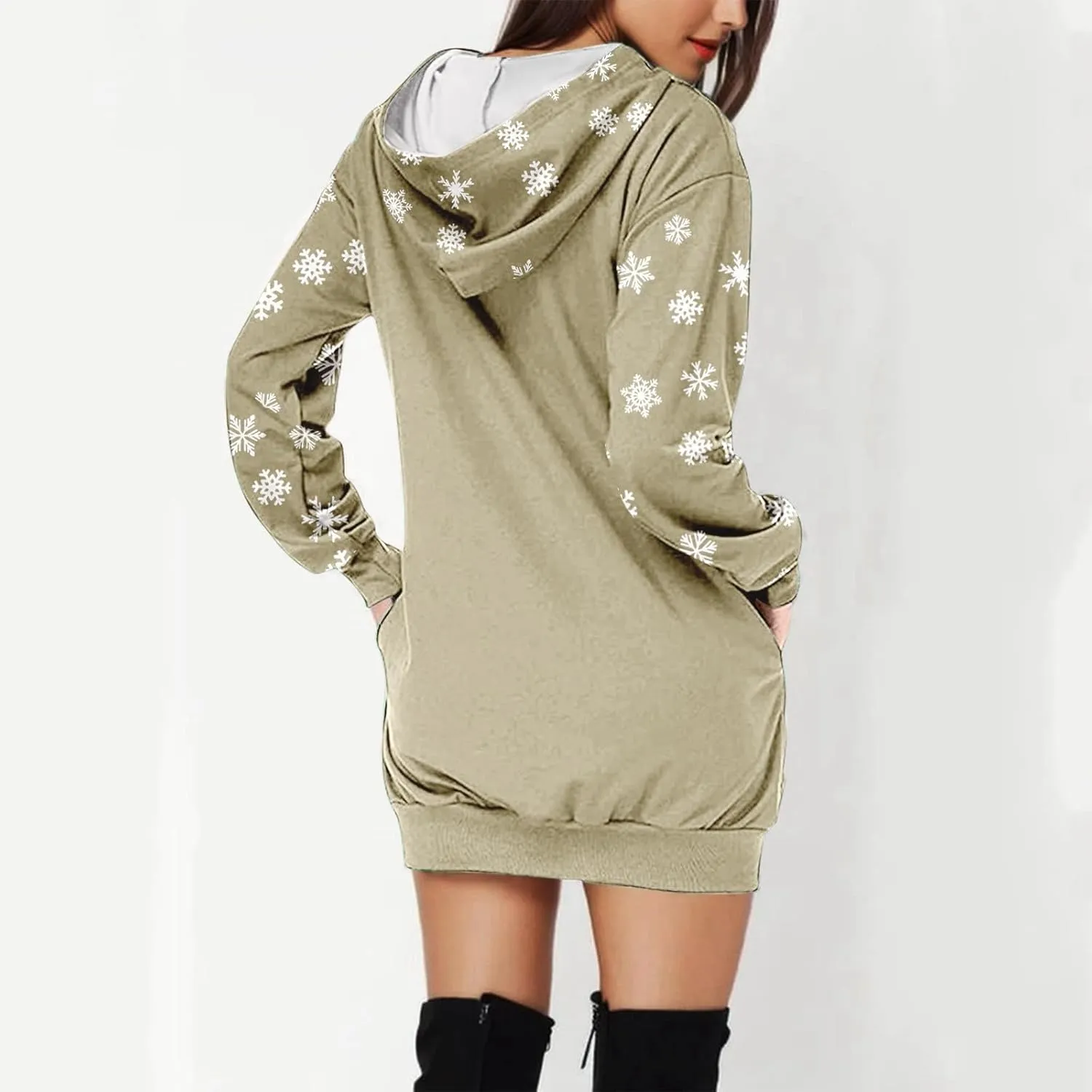 Women 2024 Christmas Hoodies Dress Long Sleeve Red Wine Glass Print Sweatshirt Tunic Oversized Xmas Hooded Party Dress