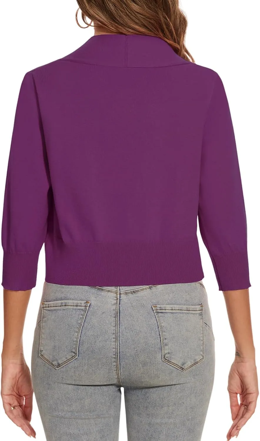 Women 3/4 Sleeve Cropped Cardigan Lightweight Casual Open Front Bolero Shrug Sweaters