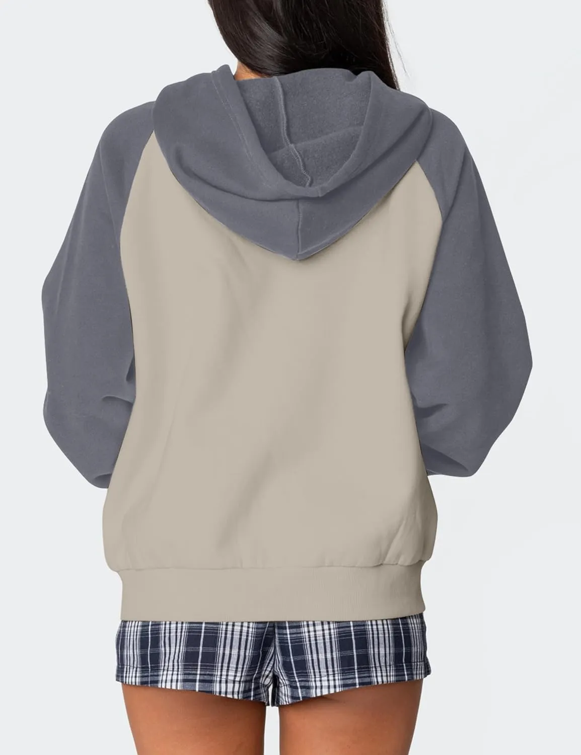 Women Bow Graphic Oversized Hoodie Raglan Sleeve Color Block Sweatshirts Embroidered Pullover Hoodie Tops with Pocket