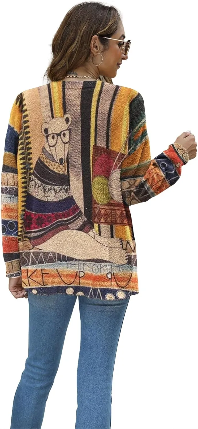 Women Christmas Sweater Graphic Oversized Long Sleeve Boho Printed Loose Fit Casual Knit Pullover Sweaters Top
