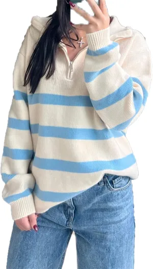Women Comfy Chunky Cable Knit Sweater Long Sleeve Quarter Zip Pullover Jumper Fall Trendy Going Out Tops Knitwear