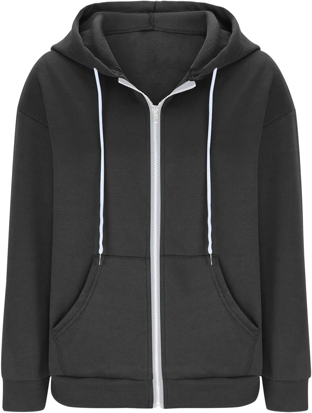Women Fall Oversized Hoodies Solid Color Sweatshirts Full-Zipper Long Sleeve Pullover Tops with Pockets