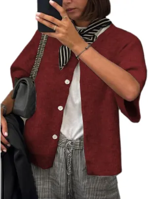 Women Knit Crop Cardigan Y2k Short Sleeve Knitted Shirts Open Front Button Down Sweater Cute Fall Cardigans 2024
