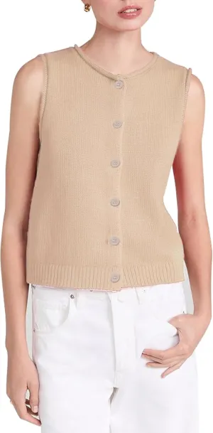 Women Knit Sweater Vest Lightweight Button Down Crew Neck Slim Fitted Sleeveless Cardigan Crop Tank Tops
