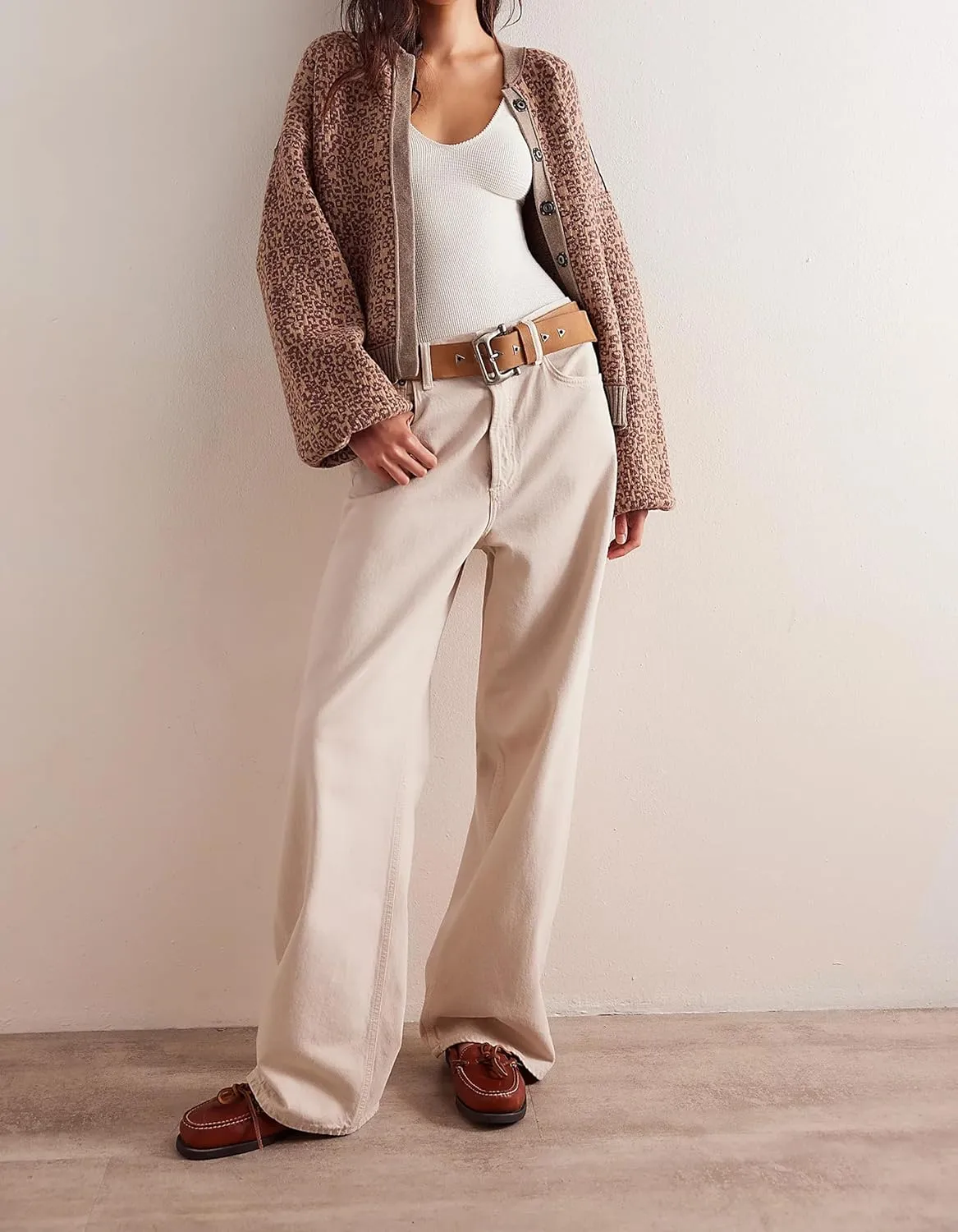 Women Leopard Print Cardigan Button Down Long Sleeve Cheetah Graphic Y2K Knit Open Front Sweater Coats