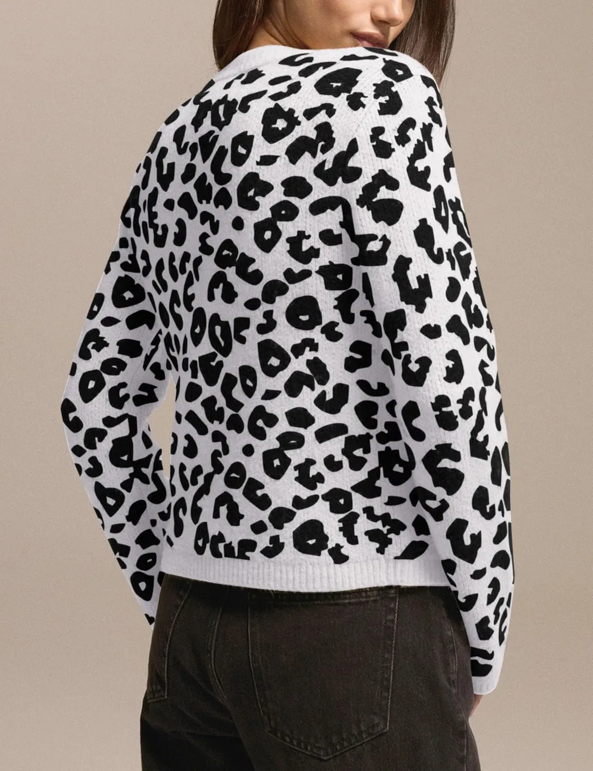 Women Leopard Print Cardigans Button Down Open Front Sweater Cheetah Knit Fall Clothes Long Sleeve Coats Outwear