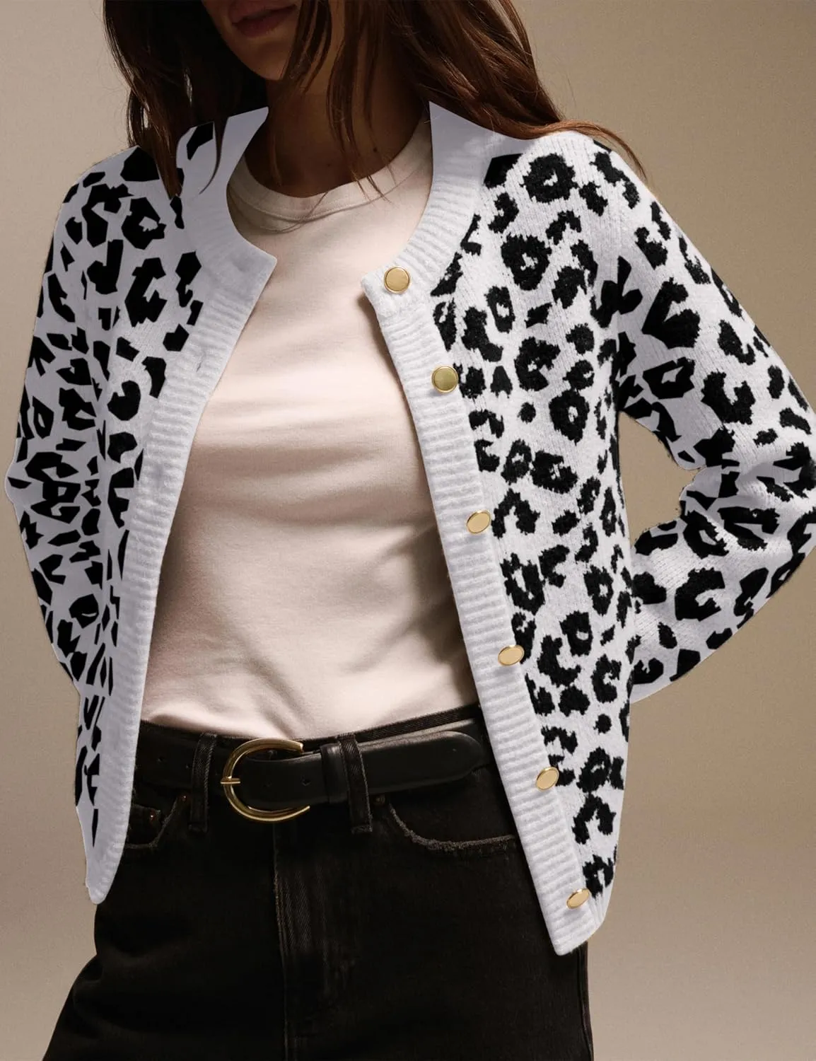 Women Leopard Print Cardigans Button Down Open Front Sweater Cheetah Knit Fall Clothes Long Sleeve Coats Outwear
