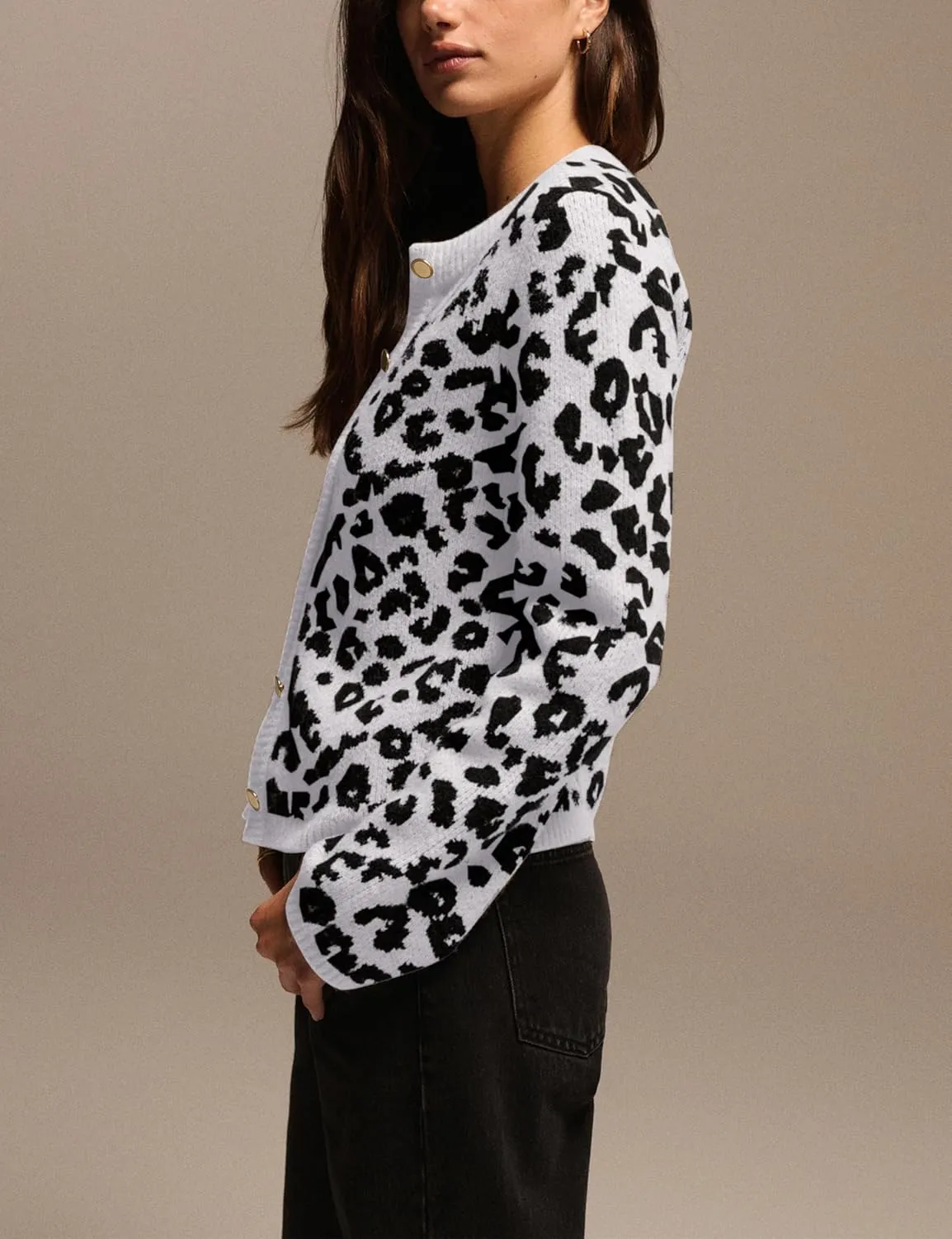 Women Leopard Print Cardigans Button Down Open Front Sweater Cheetah Knit Fall Clothes Long Sleeve Coats Outwear