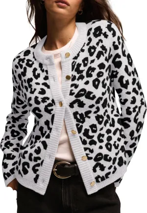 Women Leopard Print Cardigans Button Down Open Front Sweater Cheetah Knit Fall Clothes Long Sleeve Coats Outwear