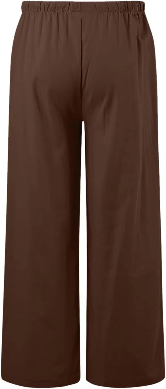 Women Linen Pants 2025 Summer Casual Loose Wide Leg Palazzo Pants Lightweight High Waist Beach Flowy Trousers