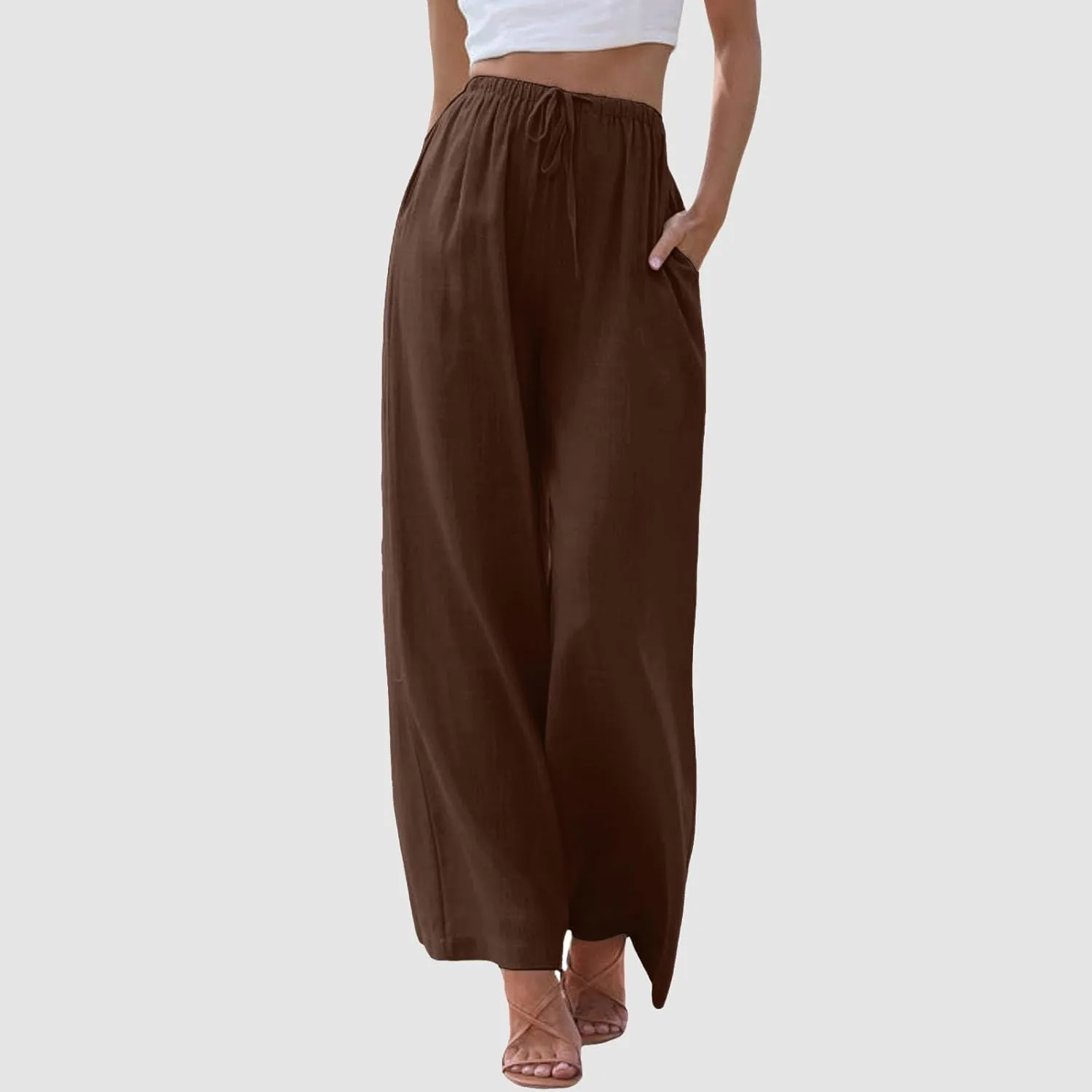 Women Linen Pants 2025 Summer Casual Loose Wide Leg Palazzo Pants Lightweight High Waist Beach Flowy Trousers