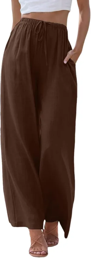 Women Linen Pants 2025 Summer Casual Loose Wide Leg Palazzo Pants Lightweight High Waist Beach Flowy Trousers