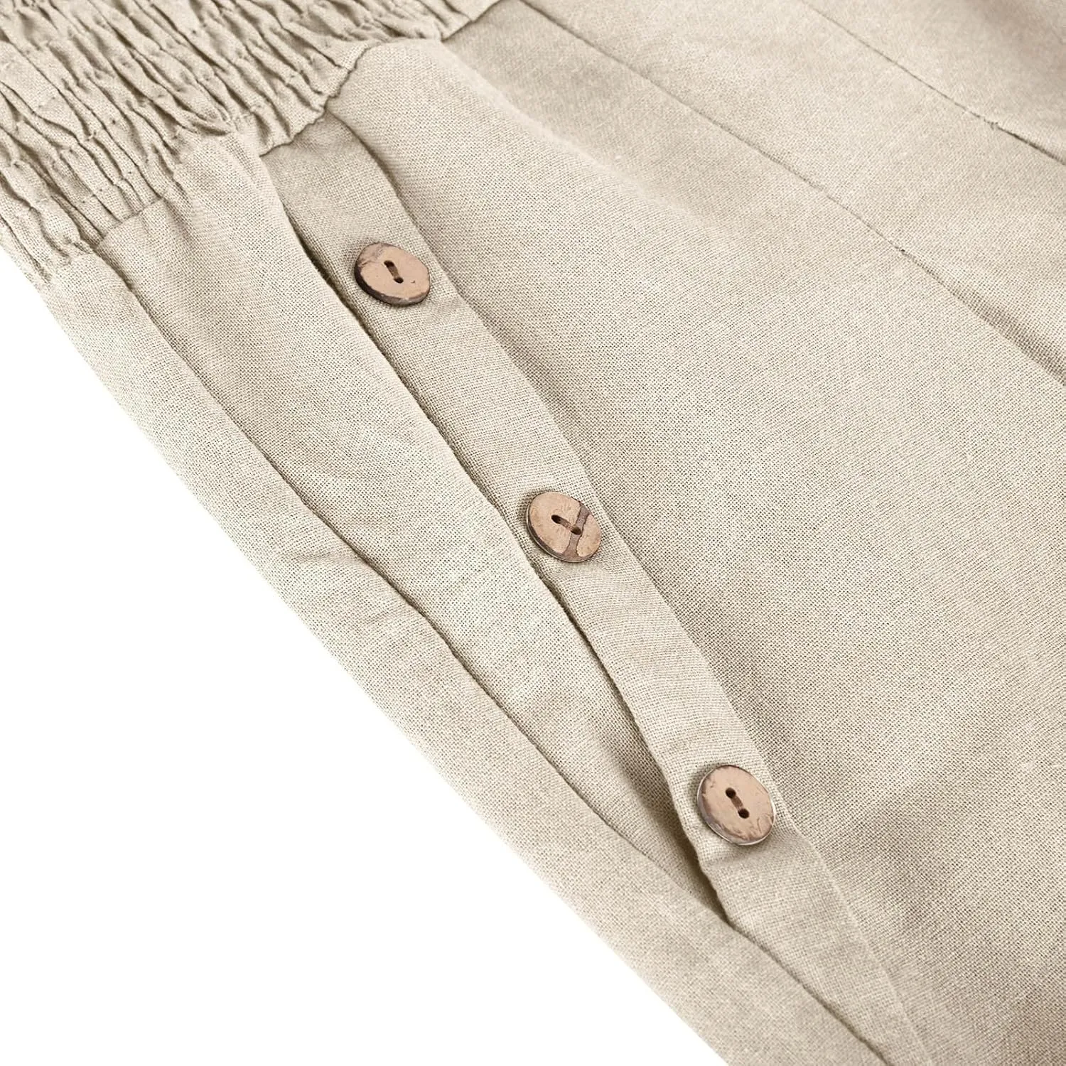 Women Linen Pants Summer Casual Wide Leg Pants Drawstring Waist Cotton Loose Fit Palazzo Trousers with Pockets