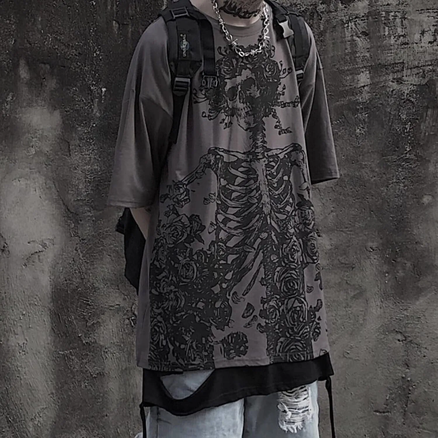 Women Men Y2K T Shirt Skeleton Emo Grunge Oversized Gothic Tee Graphic Streetwear Techwear Alt Baggy Dark Academia