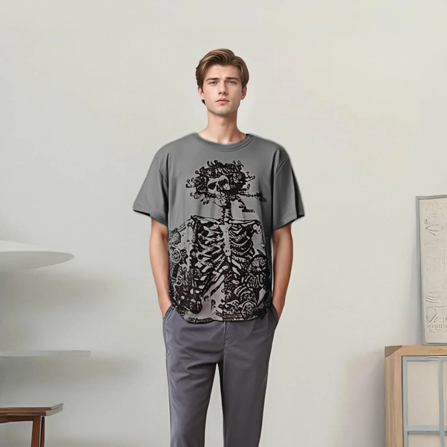 Women Men Y2K T Shirt Skeleton Emo Grunge Oversized Gothic Tee Graphic Streetwear Techwear Alt Baggy Dark Academia