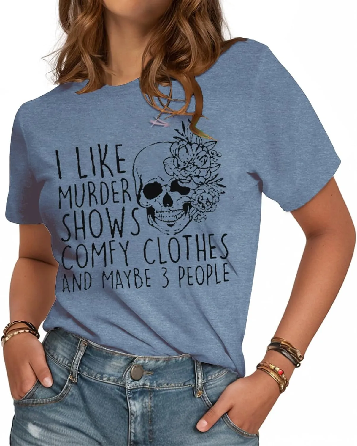 Women Novelty Shirt I Like Murder Shows Friends Horror Tee Maybe 3 People Funny Graphic Casual Athletic Tops