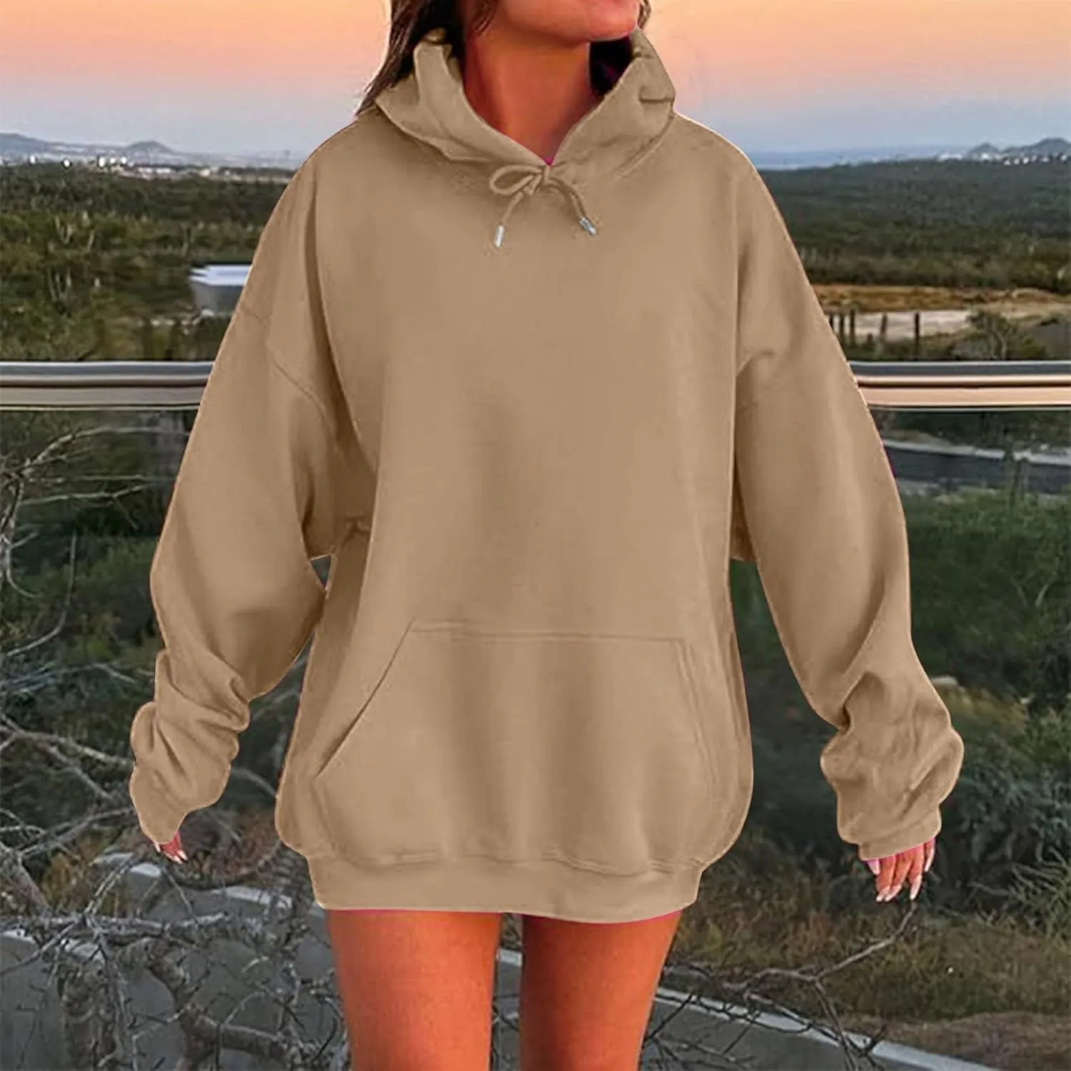 Women Oversized Hoodies Casual Long Sleeve Pullover Winter Plus Size Drop Shoulder Pocket Sweatshirts Trendy